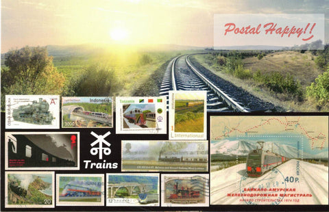 Train Stamps Collage Postcard