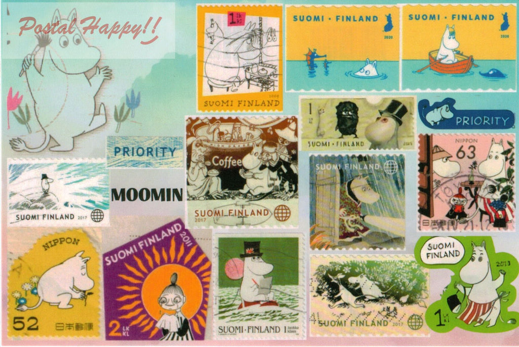 Moomin Stamps Collage Postcard
